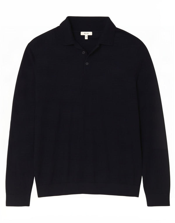 Suéter masculino Reiss com gola polo e lã azul marinho médio