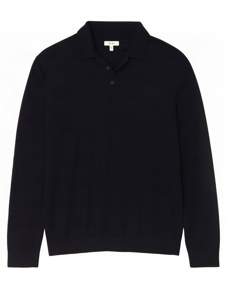 Suéter masculino Reiss com gola polo e lã azul marinho médio