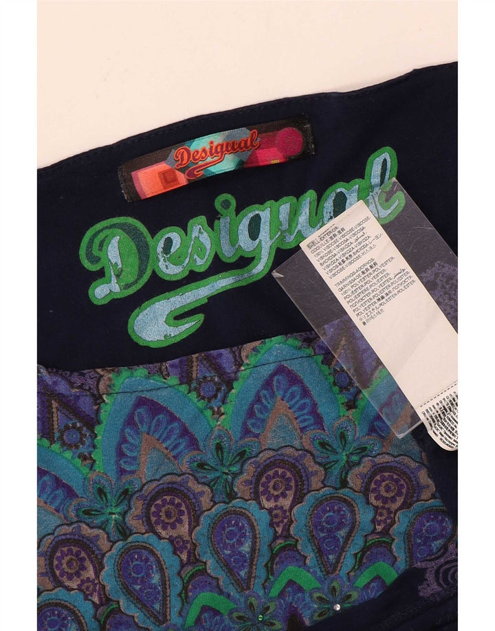 Blusa Batwing Feminina Desigual Top UK 10 Pequena Viscose Azul Marinho
