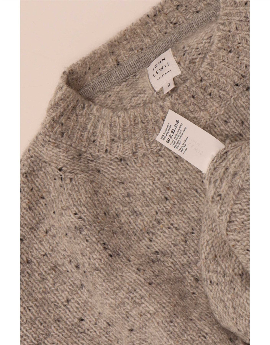 Suéter feminino John Lewis com gola redonda Reino Unido 8 pequeno cinza manchado