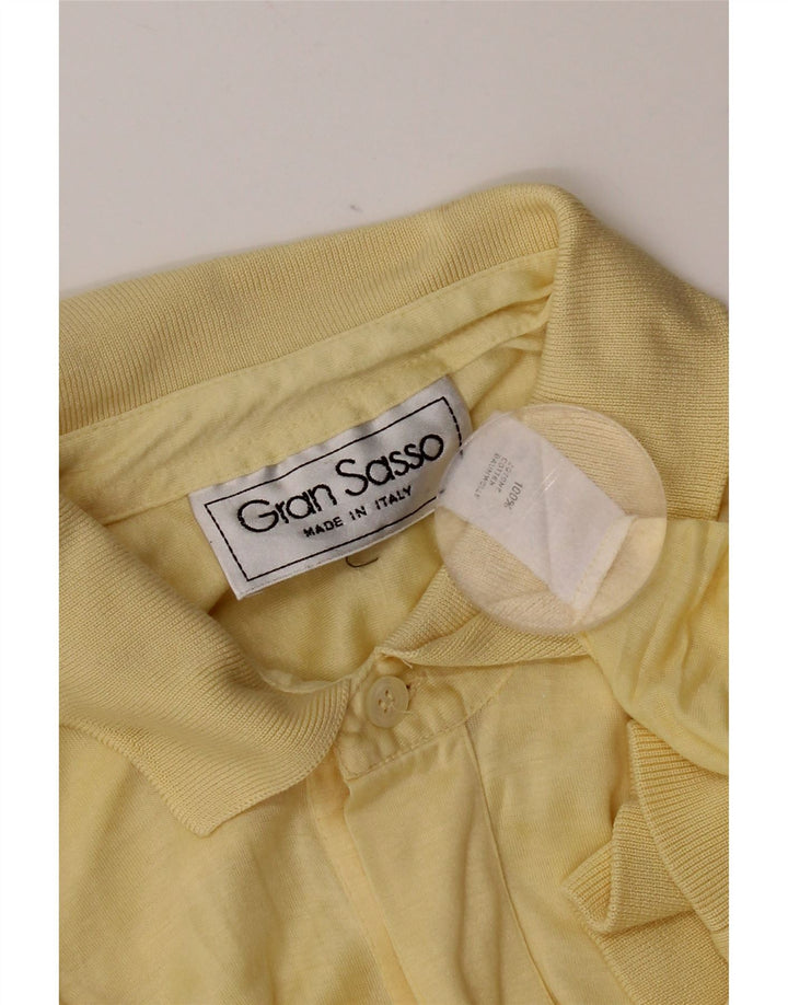 Camisa polo masculina vintage pequena de algodão amarelo