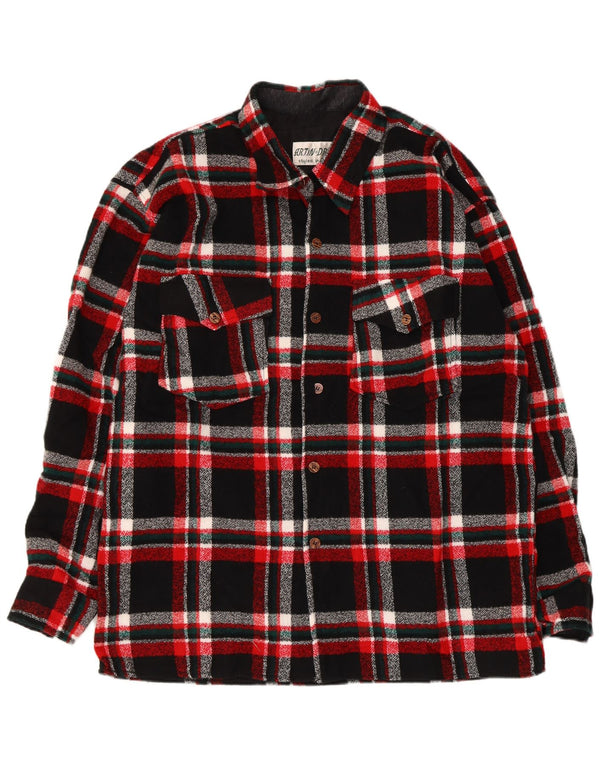 Camisa de flanela masculina vintage 2XL poliéster xadrez preto
