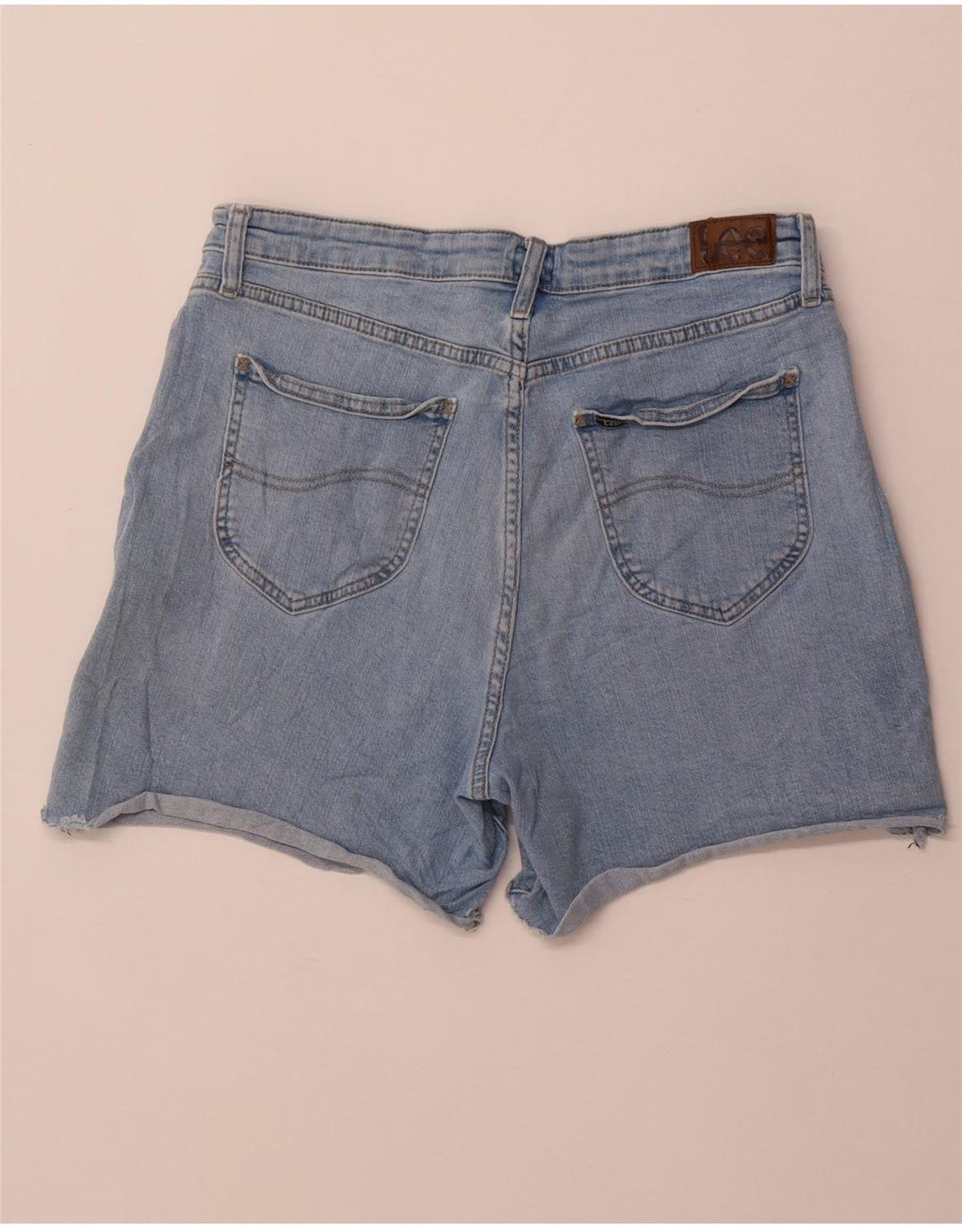 Shorts jeans feminino de cintura alta Lee US 14 grande W32 algodão azul