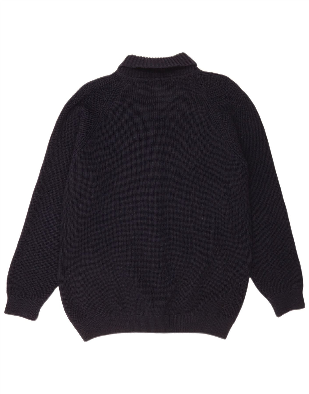 Suéter cardigã masculino vintage de lã virgem azul marinho médio