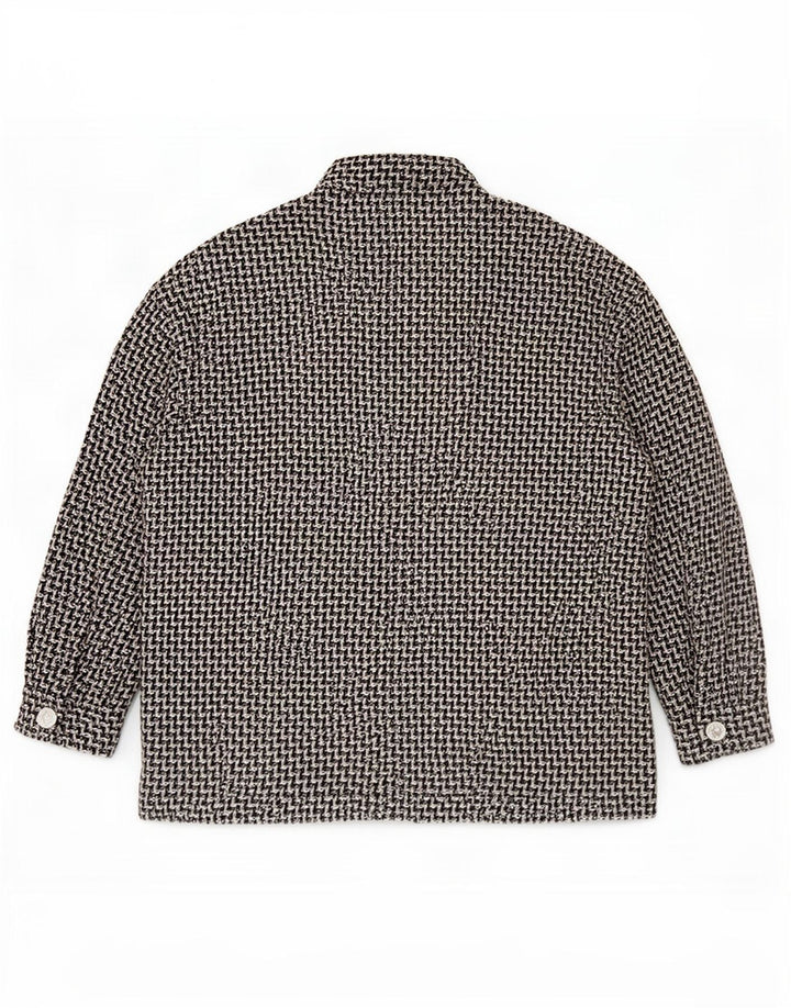 Zara Jaqueta Bomber Feminina Oversized Reino Unido 14 Médio Preto Houndstooth Algodão