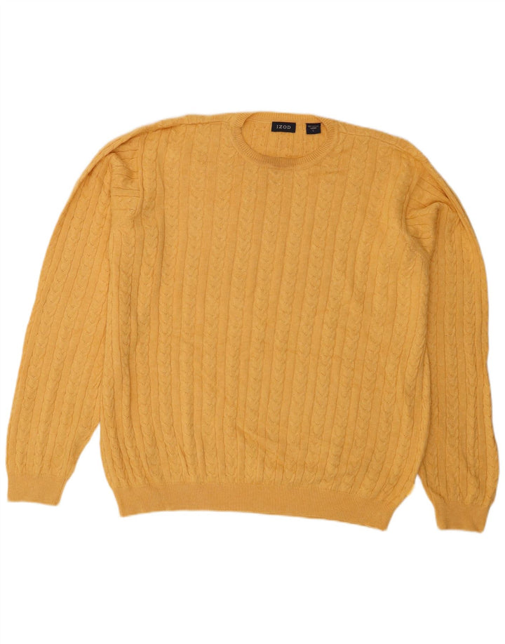 Suéter masculino IZOD com gola redonda, grande algodão amarelo