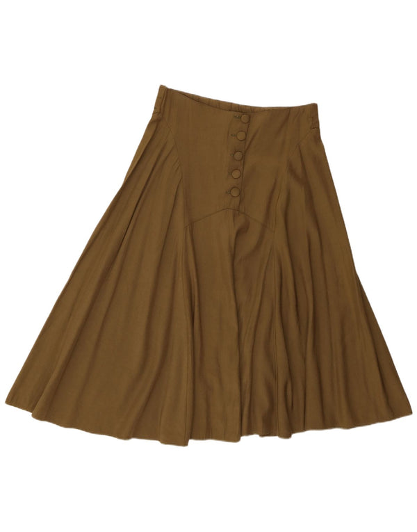 Saia larga feminina vintage médio W30 poliéster cáqui