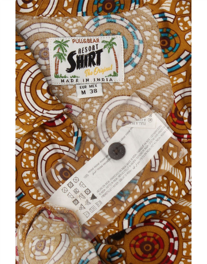 Camisa masculina de manga curta Pull & Bear viscose geométrica bege médio