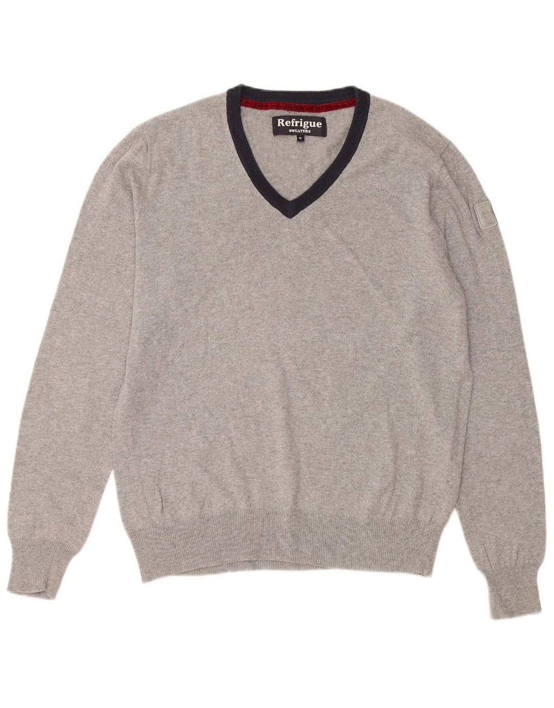 Suéter masculino REFRIGUE com decote em V e algodão colorblock cinza médio