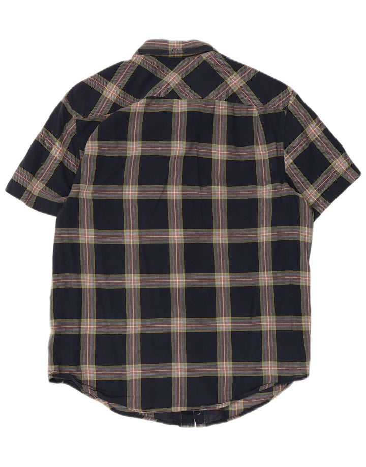 Camisa masculina Penguin Heritage Slim Fit manga curta xadrez azul marinho médio