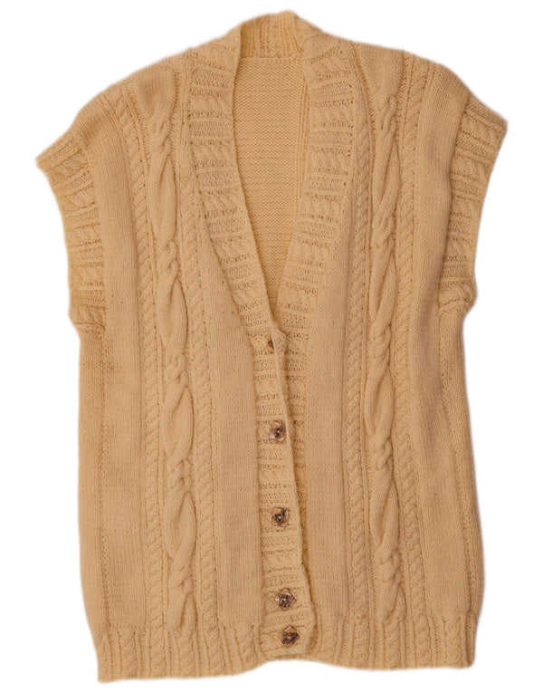 Suéter cardigã feminino vintage sem mangas UK 20 2XL bege