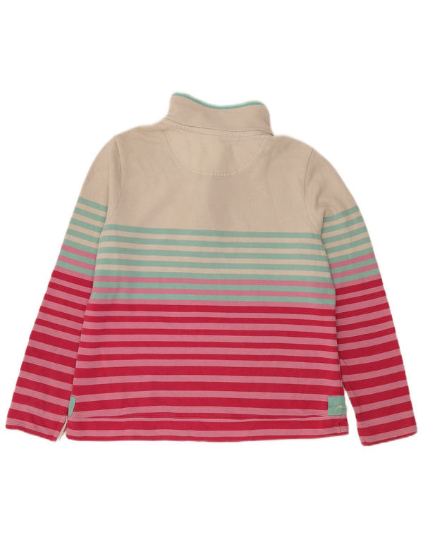 Suéter feminino Joules com gola redonda e botão UK 16 listrado branco grande