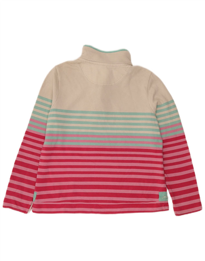 Suéter feminino Joules com gola redonda e botão UK 16 listrado branco grande