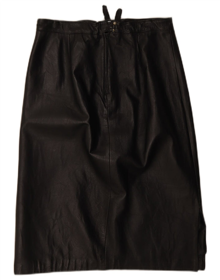Saia de couro feminina vintage W28 média preta