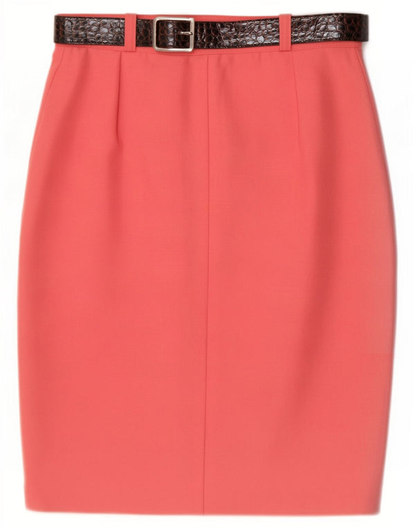 Saia lápis feminina vintage média W30 poliéster rosa
