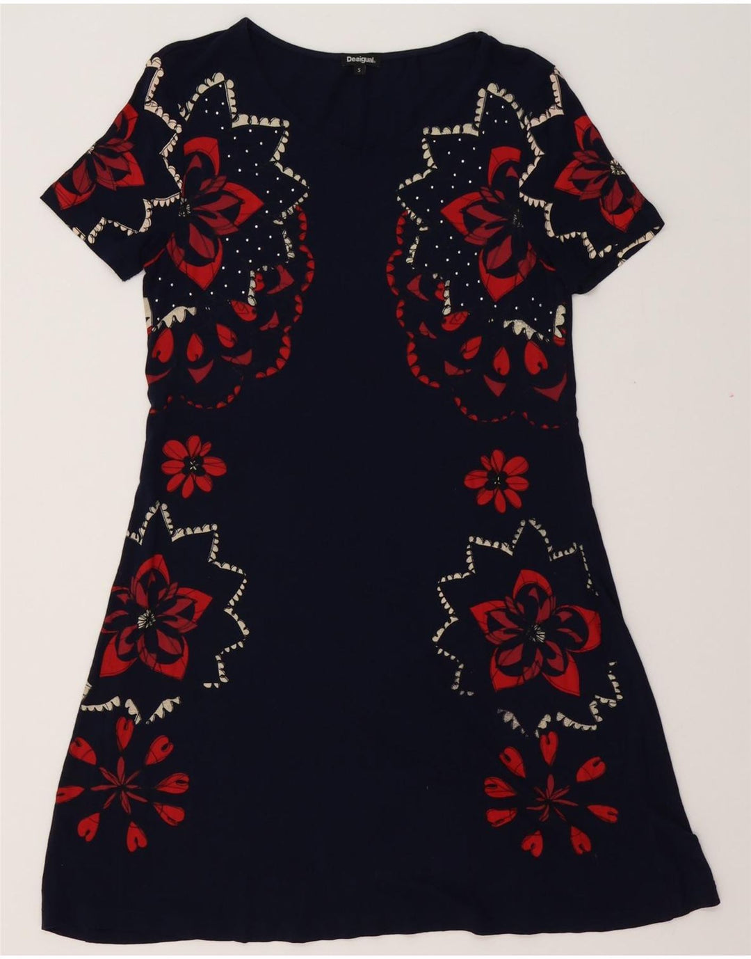 DESIGUAL Vestido feminino estampado em linha A Reino Unido 10 pequeno azul marinho floral