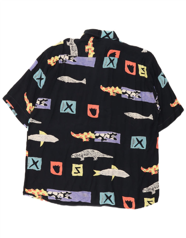 Cotton Club Mens Abstract Padrão Camisa de manga curta grande viscose preta