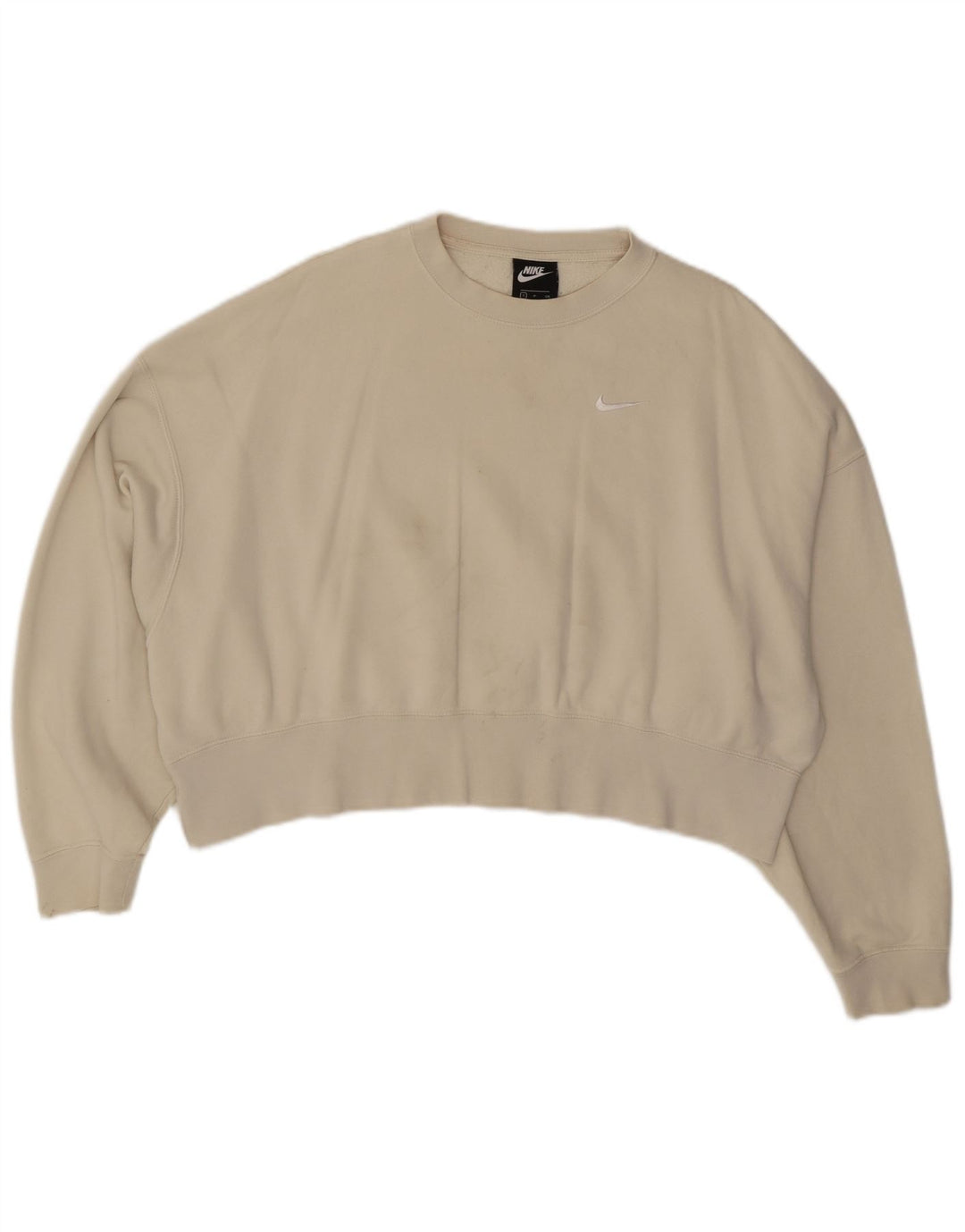 NIKE Womens Crop Oversized Sweatshirt Jumper UK 10 Pequeno Off White Cotton