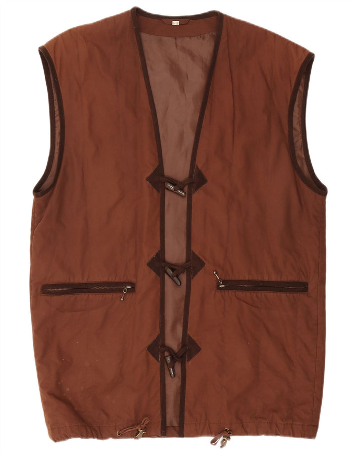 Colete feminino vintage grande UK 10 algodão marrom pequeno