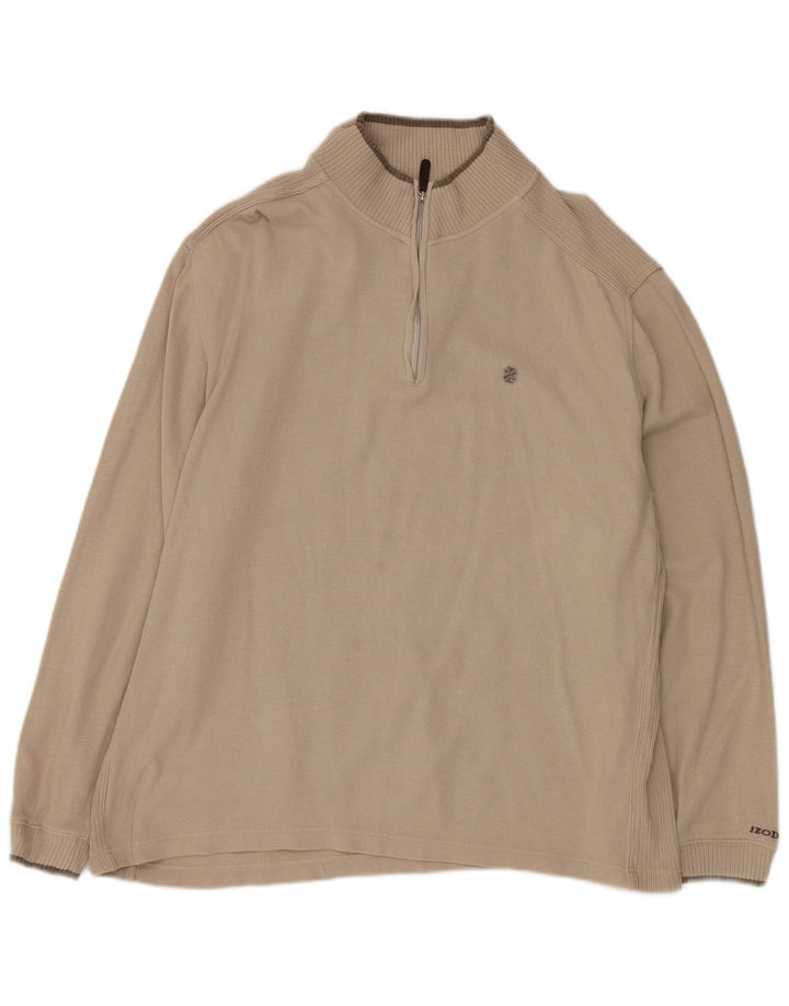 Top masculino Izod com zíper e manga comprida em algodão bege grande