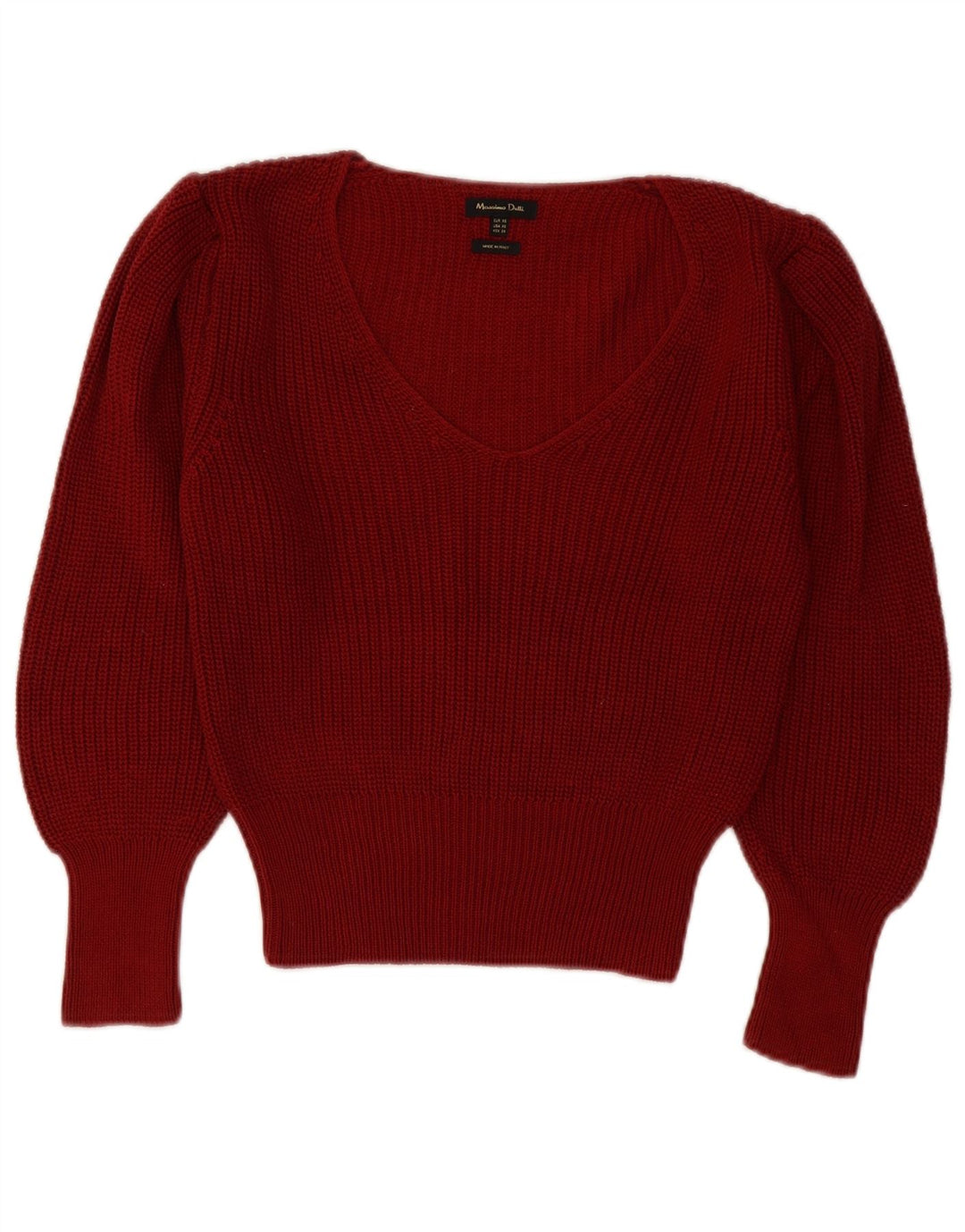 Suéter feminino MASSIMO DUTTI com decote em V Reino Unido 6 XS algodão borgonha