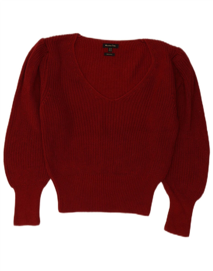 Suéter feminino MASSIMO DUTTI com decote em V Reino Unido 6 XS algodão borgonha