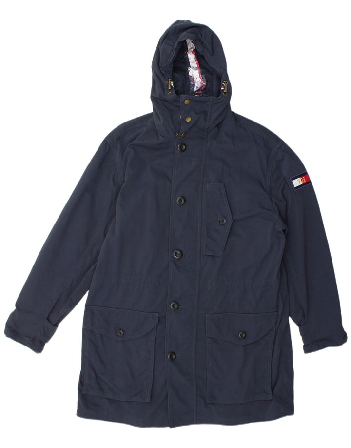 Jaqueta de chuva masculina Tommy Hilfiger com capuz Reino Unido 38 médio azul marinho poliamida