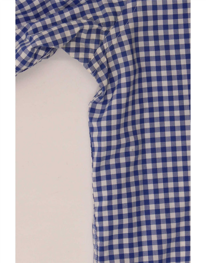 Camisa masculina de manga curta Gant tamanho 39/40 15 3/4 algodão guingão azul médio