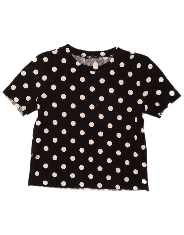 Zara Womens T-Shirt Top UK 14 Large Black Polka Dot