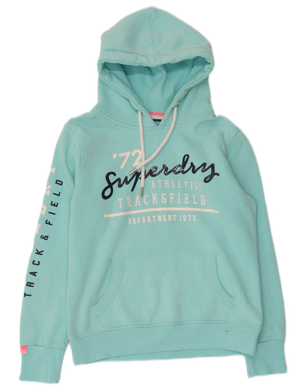Jumper feminino com capuz gráfico superdimensionado SUPERDRY Reino Unido 10 pequeno turquesa