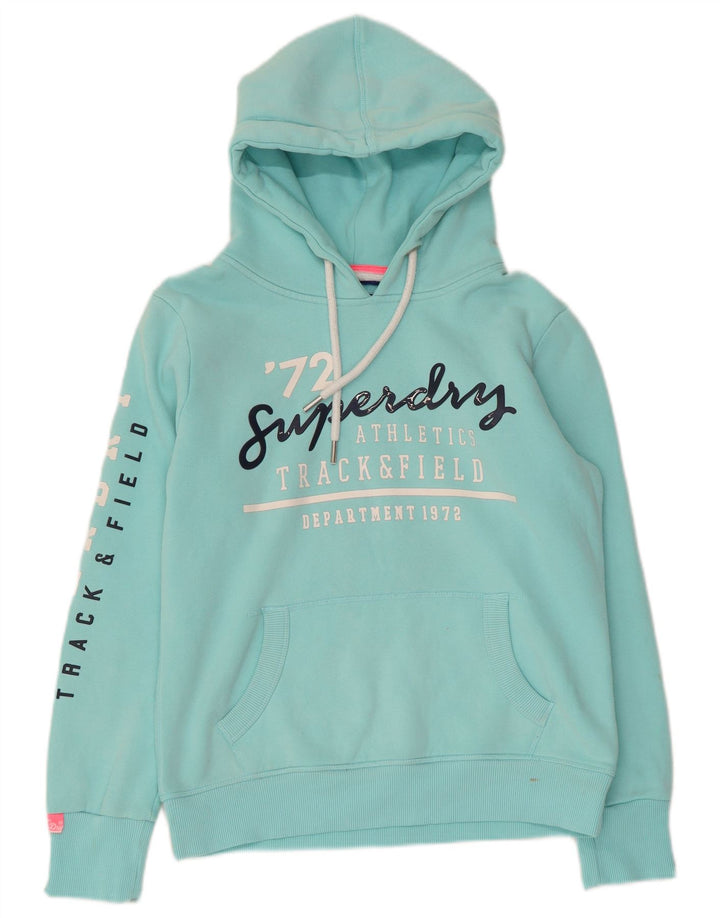 Jumper feminino com capuz gráfico superdimensionado SUPERDRY Reino Unido 10 pequeno turquesa