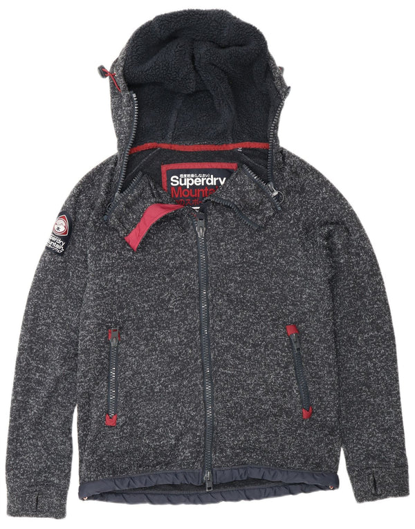 Suéter masculino Superdry com capuz e zíper UK 14 poliéster manchado azul marinho médio