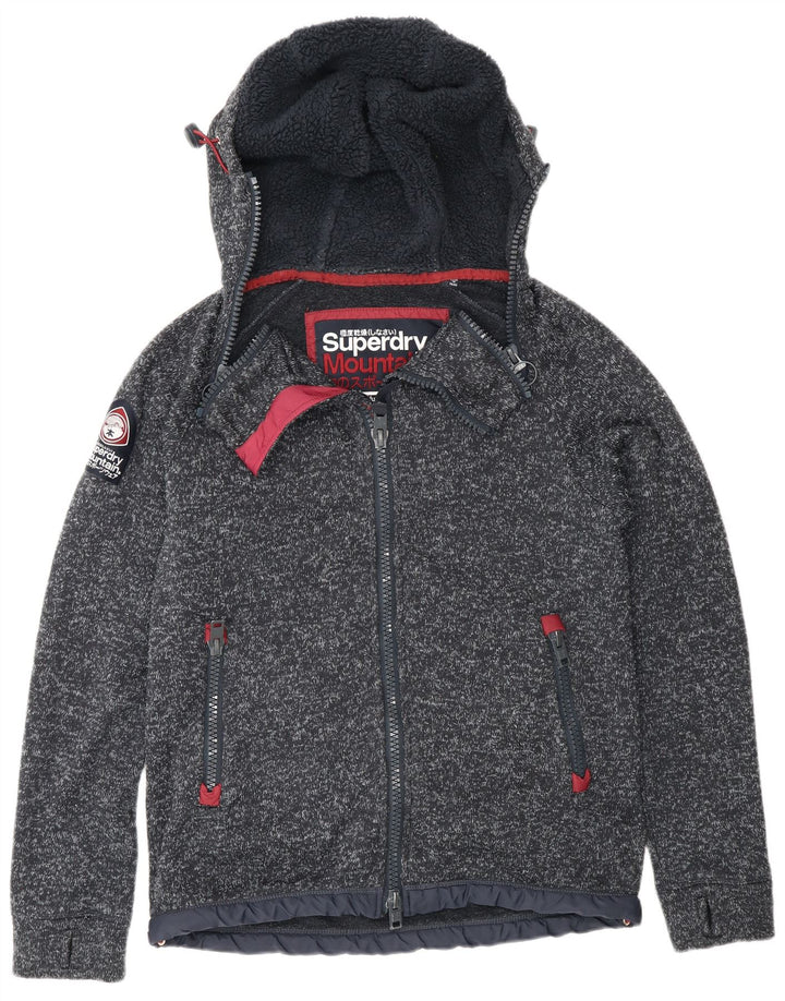Suéter masculino Superdry com capuz e zíper UK 14 poliéster manchado azul marinho médio
