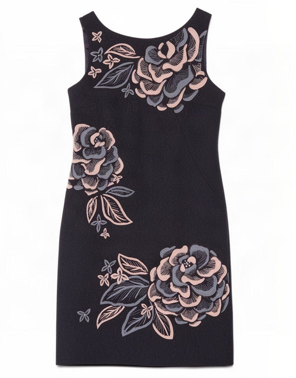 Vestido feminino Monsoon sem mangas com bainha UK 10 pequeno azul marinho floral