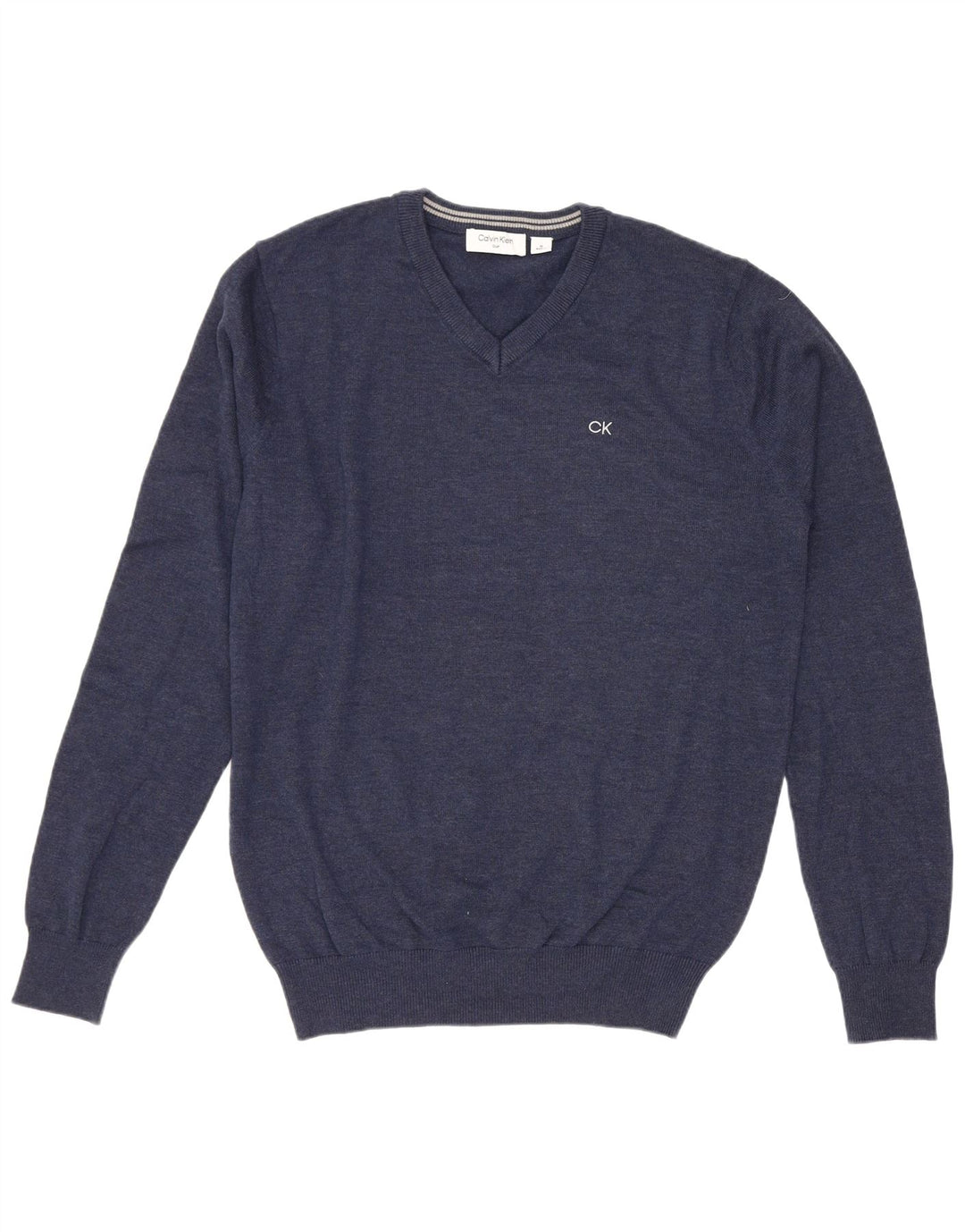 Suéter masculino Calvin Klein com decote em V de golfe médio azul marinho algodão