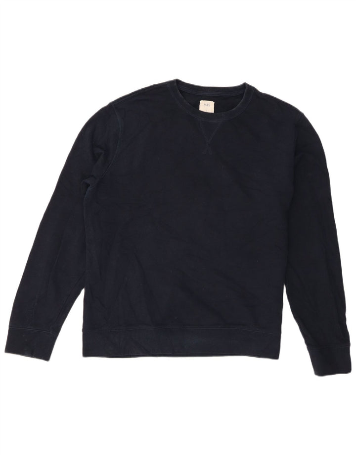 Suéter masculino Marks & Spencer grande algodão azul marinho