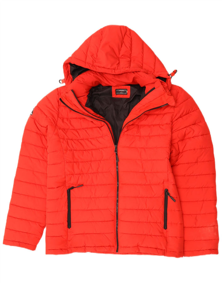 Jaqueta acolchoada com capuz masculina Superdry UK 40 poliéster vermelho grande