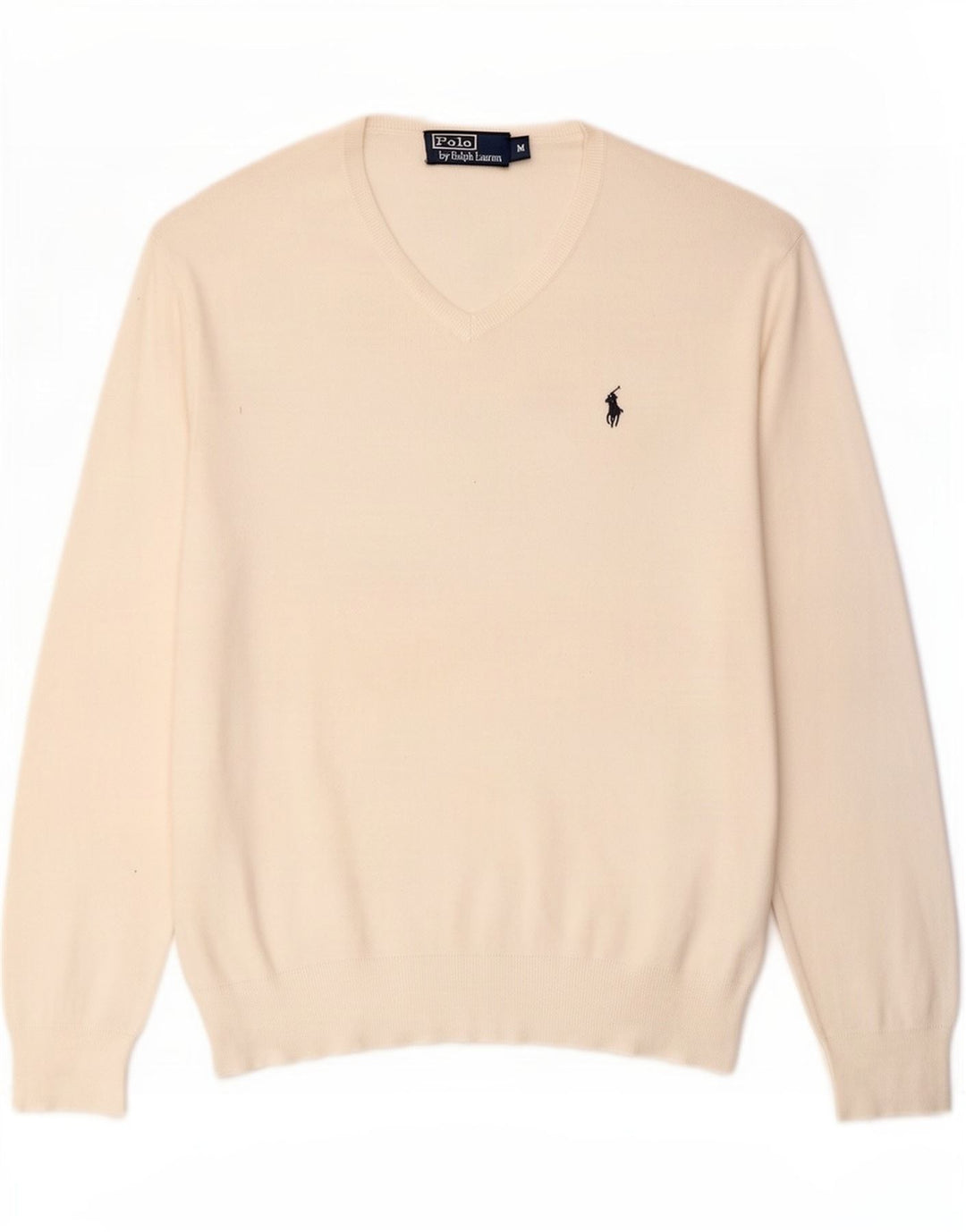 Suéter masculino Polo Ralph Lauren com decote em V, algodão branco médio