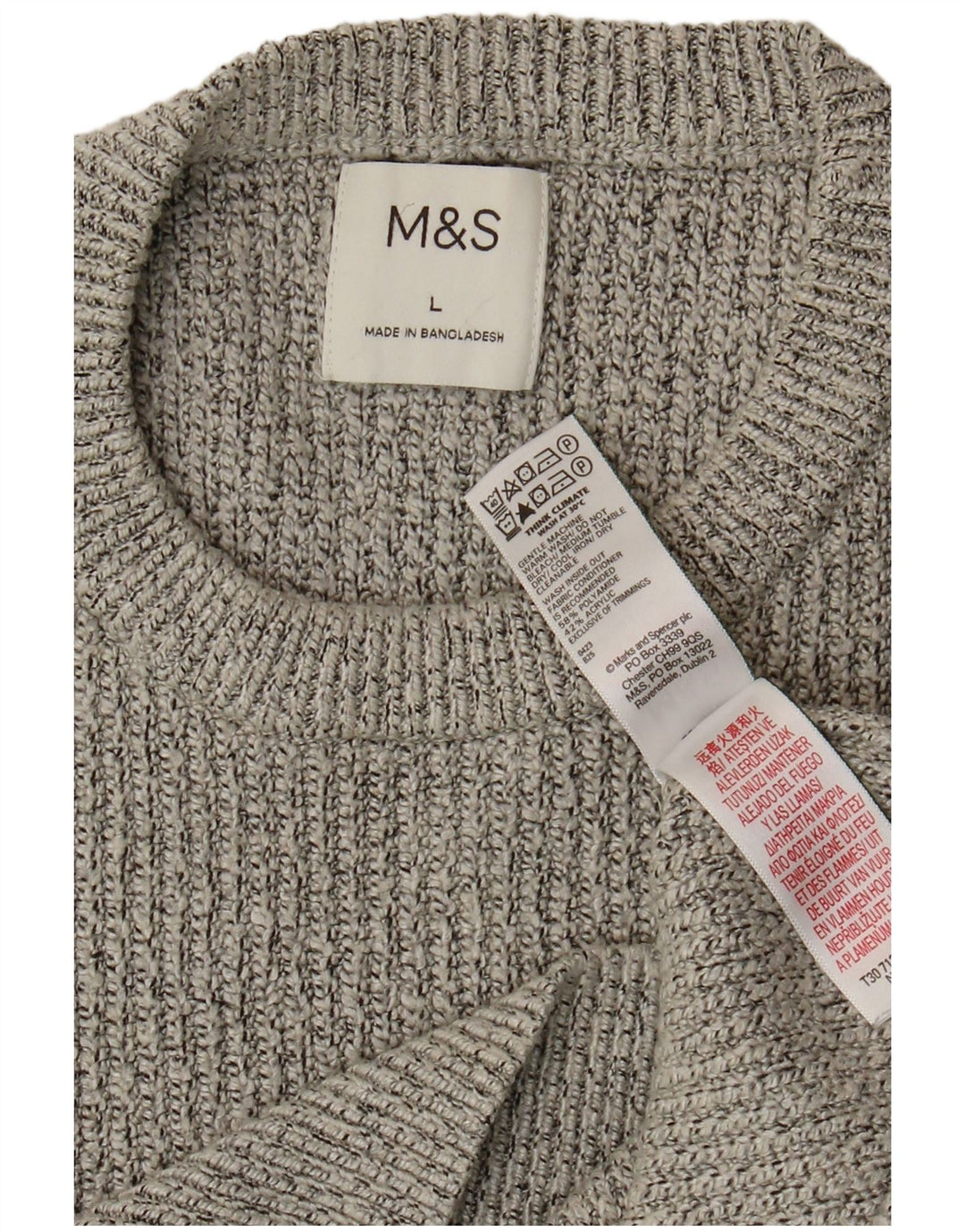 Suéter masculino Marks & Spencer com gola redonda, grande poliamida cinza
