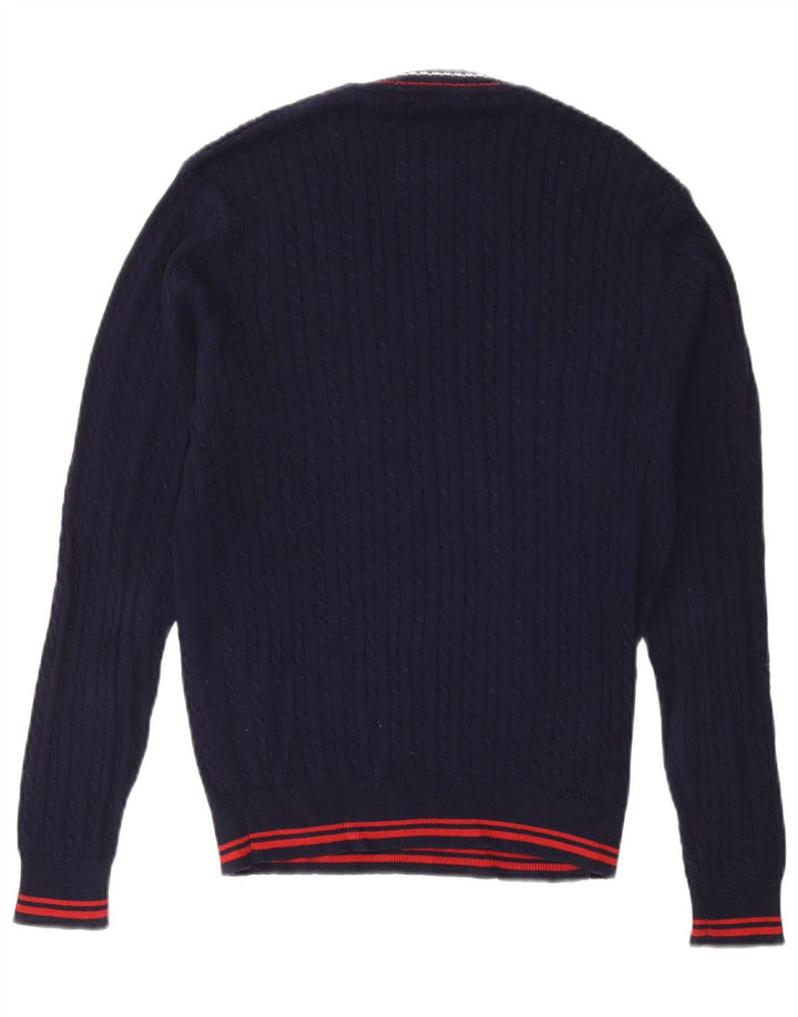 IL GRANCHIO Mens V-Neck Jumper Sweater Large Navy Blue Cotton