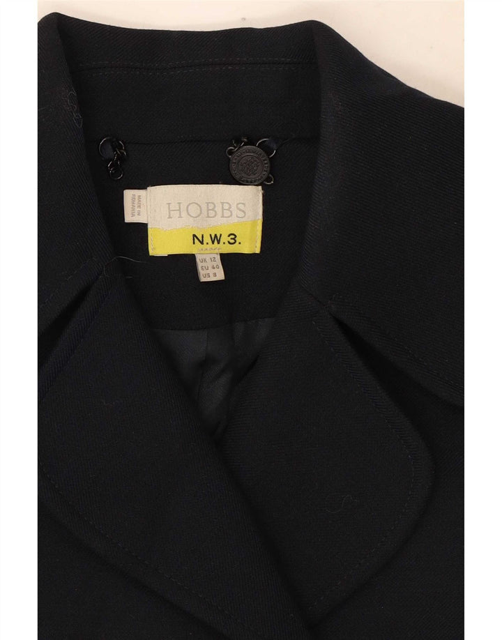 Hobbs Pea Coat feminino UK 12 poliéster azul marinho médio