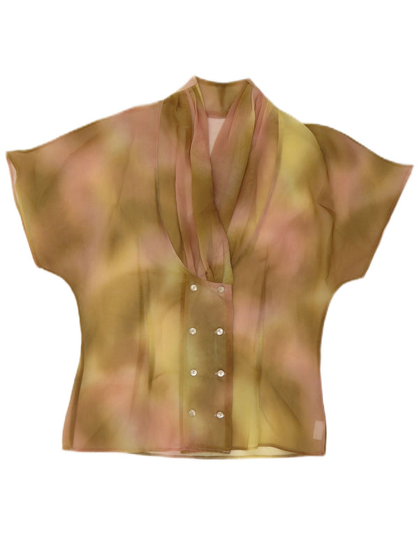Blusa feminina vintage transparente Reino Unido 12 tie-dye verde médio
