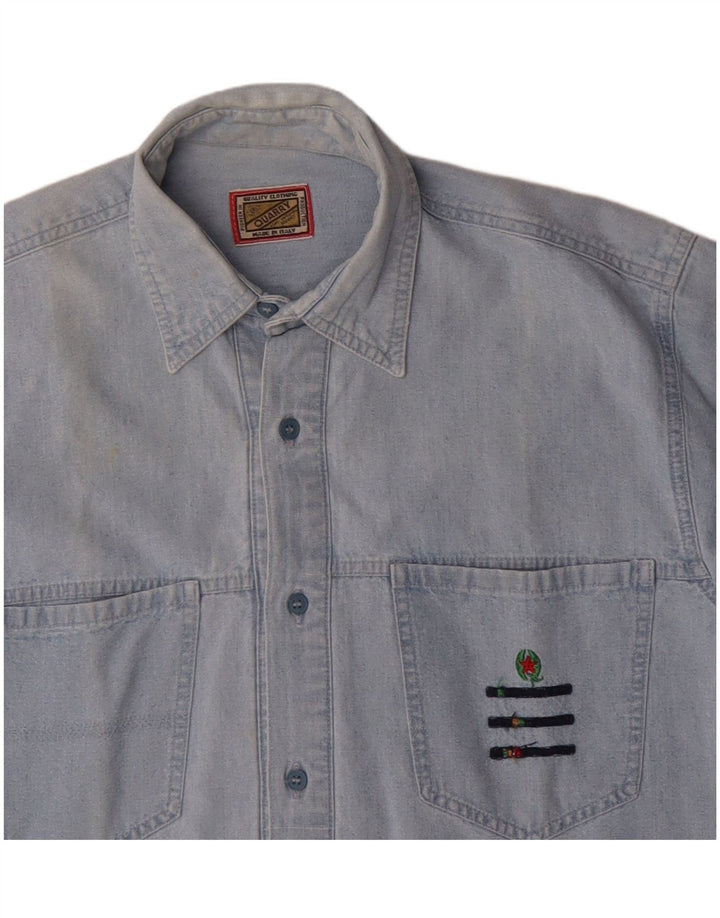 Camisa jeans masculina Quarry algodão azul médio