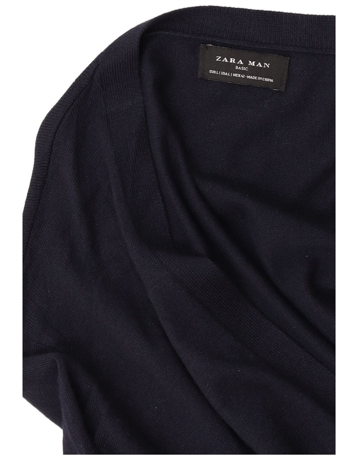 Suéter cardigã masculino Zara grande azul marinho
