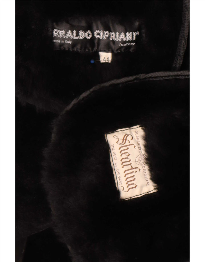 Casaco feminino vintage de shearling EU 44 XL preto geométrico