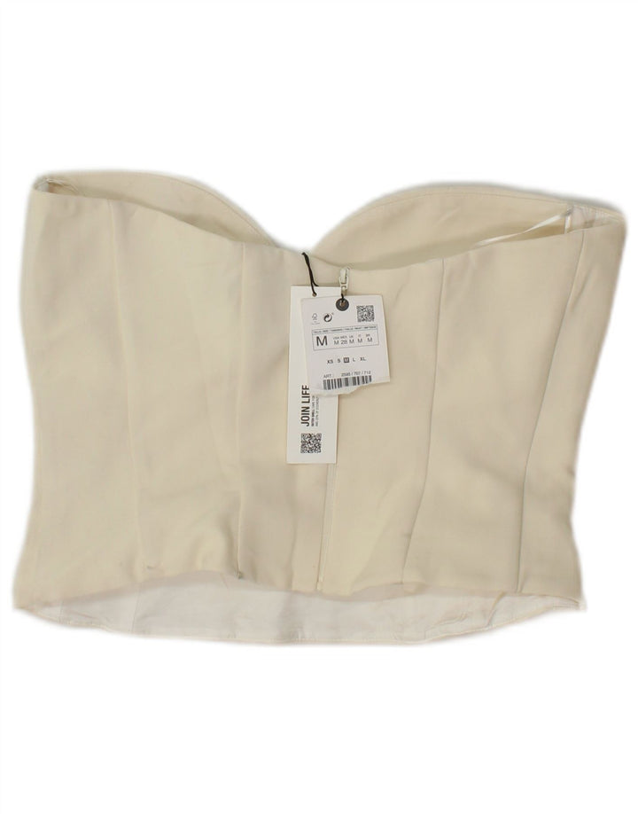 Zara Womens Crop Strapless Corset Top UK 12 Médio Off White Poliéster