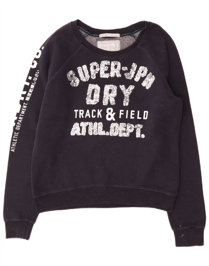 Jumper de moletom feminino SUPERDRY para atletismo e campo UK 16 grande azul marinho
