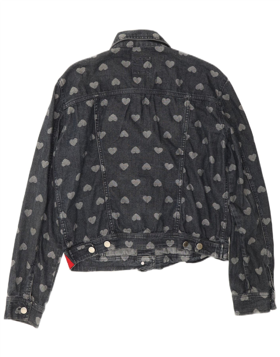 Jaqueta jeans estampada feminina Moschino UK 12 médio azul marinho algodão coração
