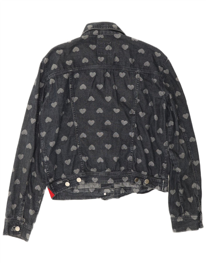 Jaqueta jeans estampada feminina Moschino UK 12 médio azul marinho algodão coração