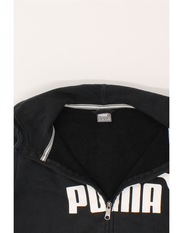 PUMA Boys Graphic Zip Hoodie Sweater 13-14 Years XL Black Cotton Vintage Puma and Second-Hand Puma from Messina Hembry 
